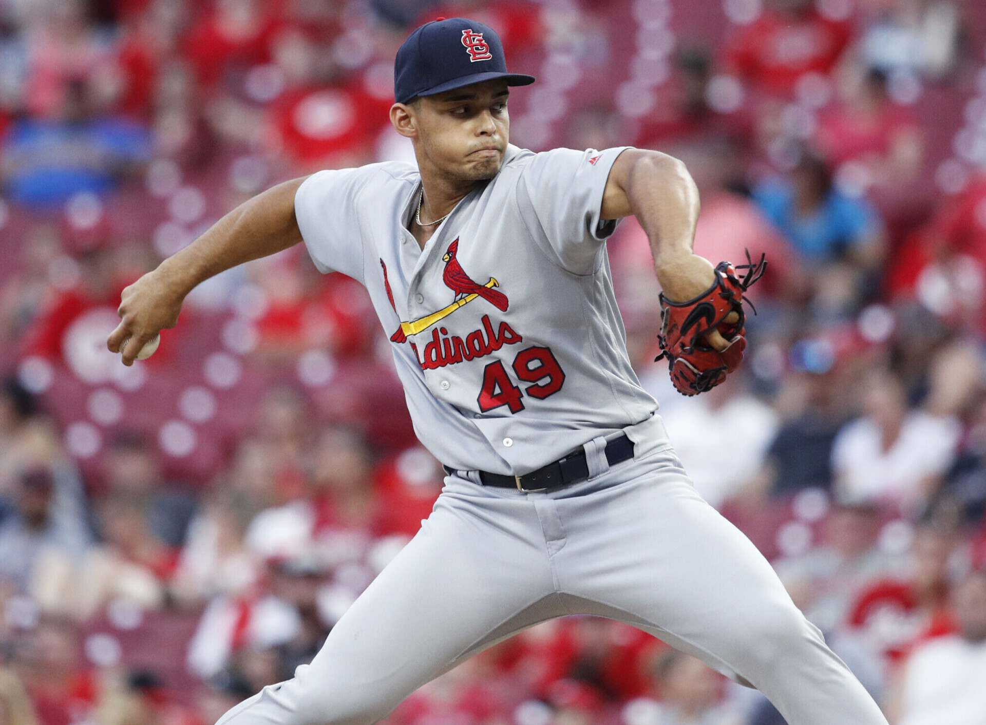 Jordan Hicks #49 of the St. Louis Cardinals pitches in the ninth inning against the Cincinnati Reds at Great American Ball Park on June 9, 2018 in Cincinnati, Ohio. The Cardinals won 6-4.