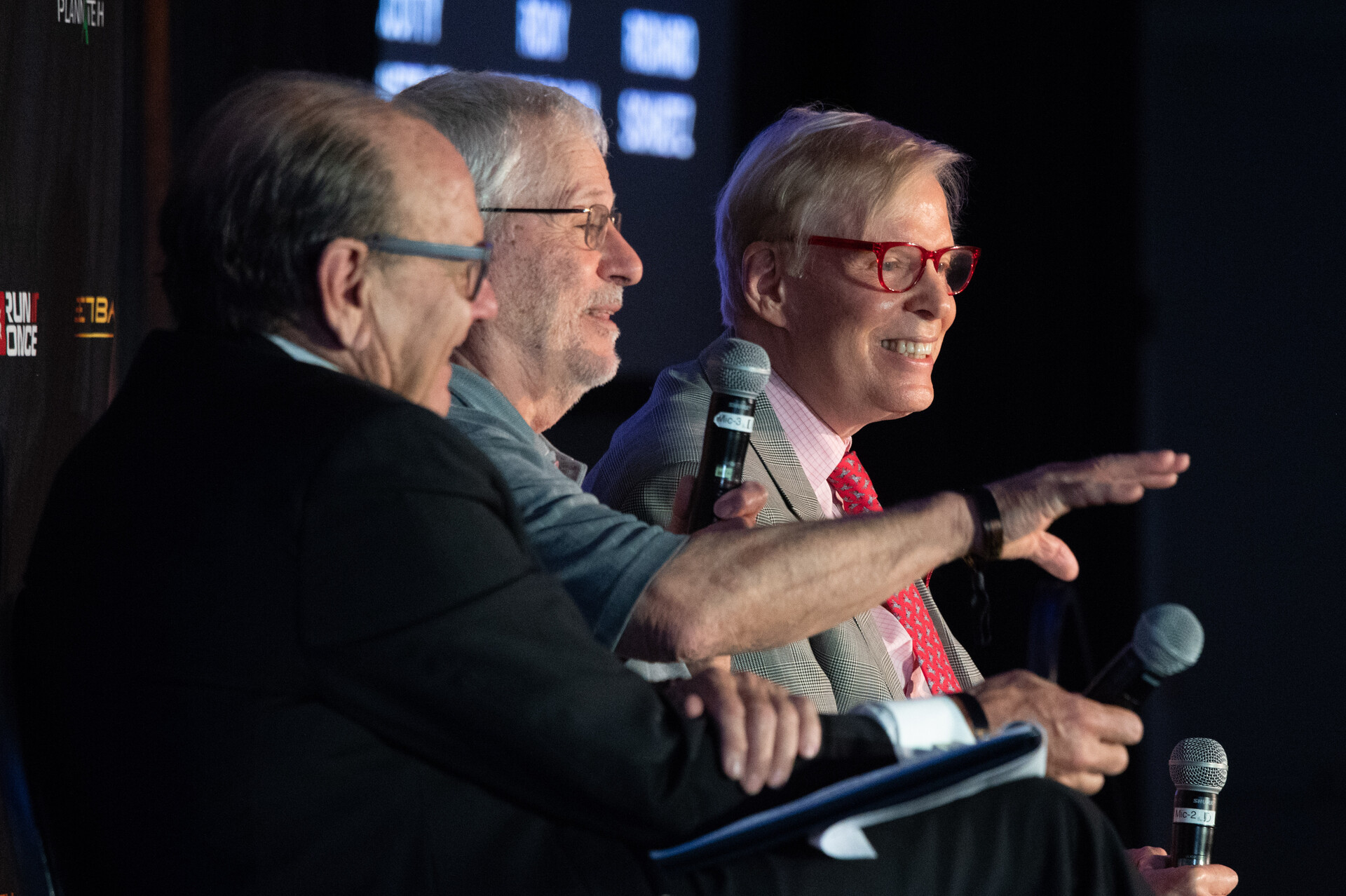 From left, Richard Schuetz, Scotty Schettler and Roxy Roxborough share stories from the stage at Bet Bash 2 at The D Las Vegas, on Sunday, April 3, 2022.
