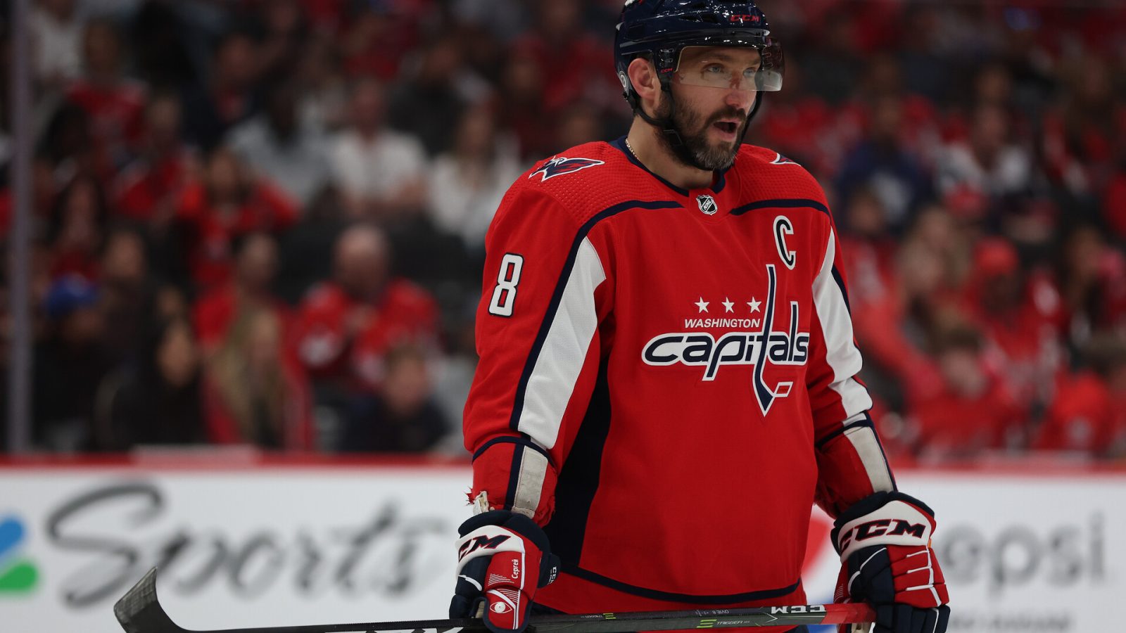 Alex Ovechkin #8 of the Washington Capitals skates against the Toronto Maple Leafs