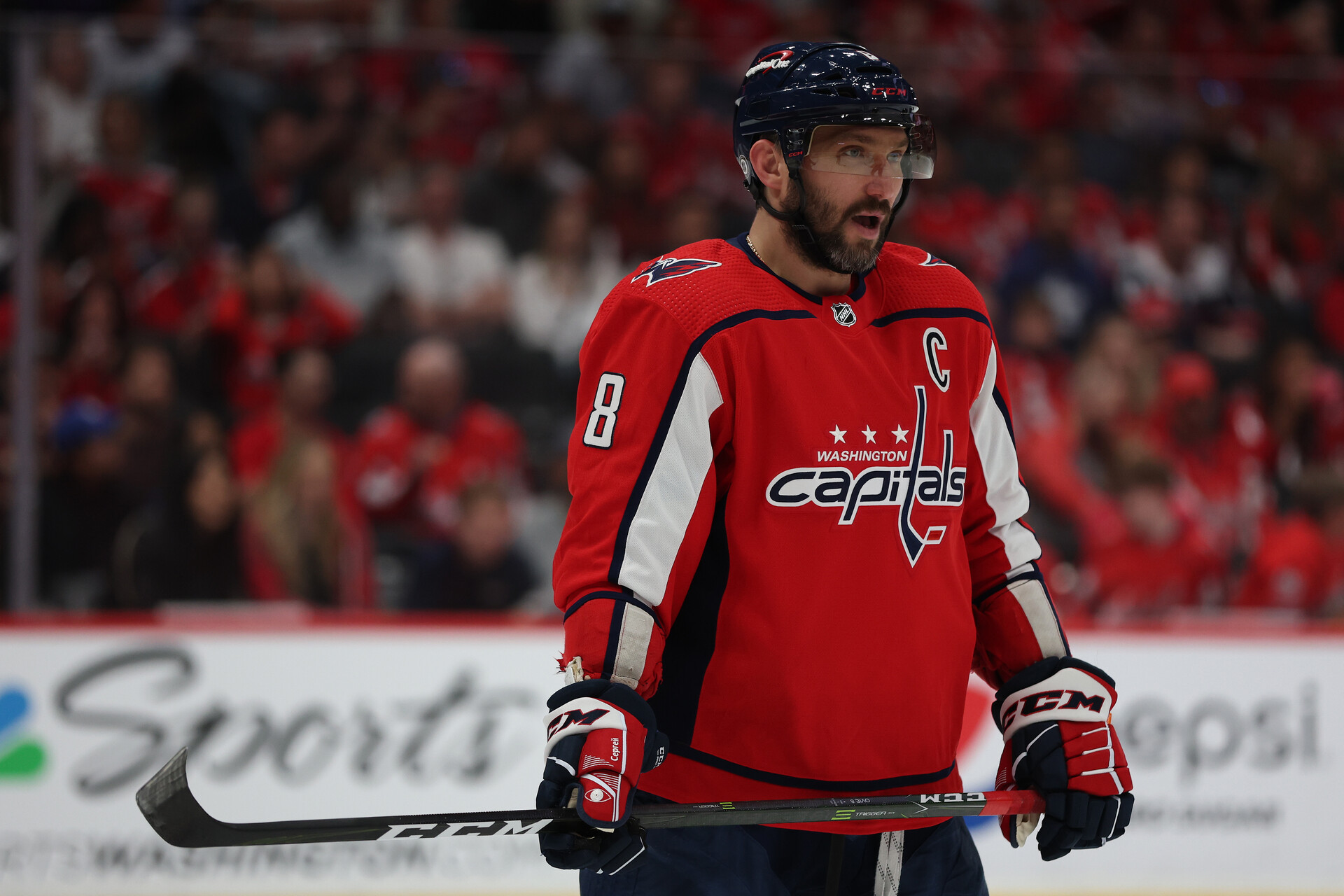 Alex Ovechkin #8 of the Washington Capitals skates against the Toronto Maple Leafs