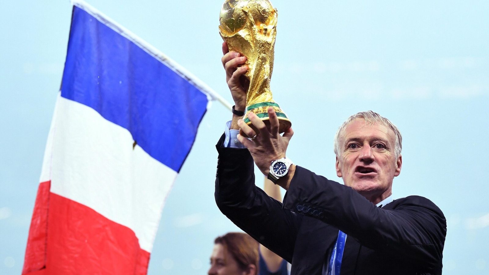 France manager Didier Deschamps celebrates with the trophy after defeating Croatia in the final of the FIFA World Cup 2018 at Luzhniki Stadium on July 15, 2018.