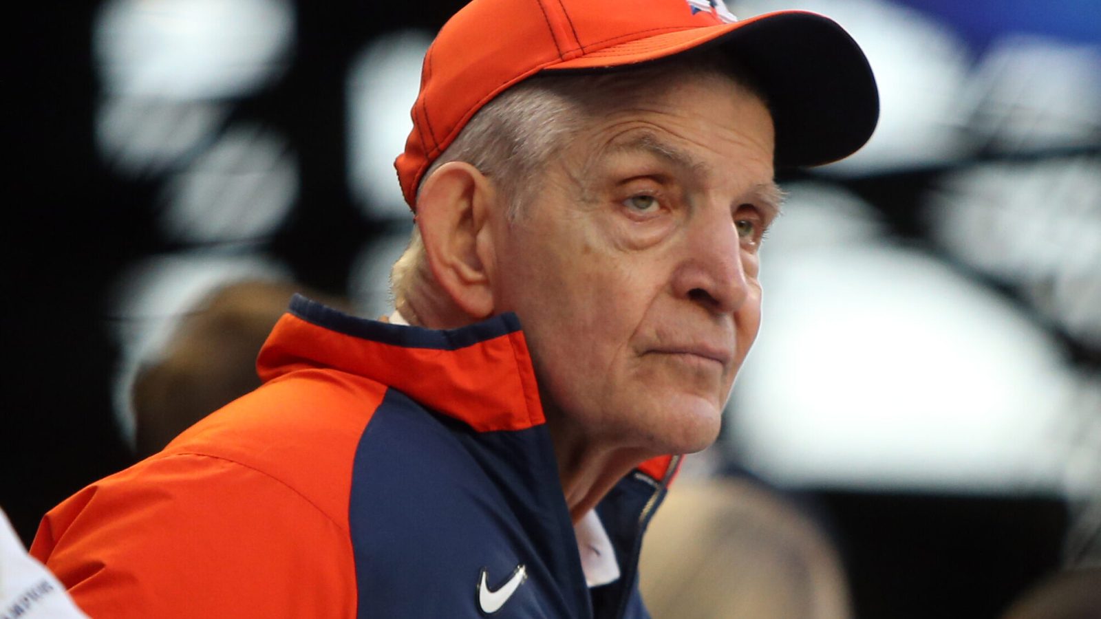 Houston furniture store owner Jim "Mattress Mack" McIngvale watches batting practice before a World Series game Oct. 31, 2021, in Atlanta.