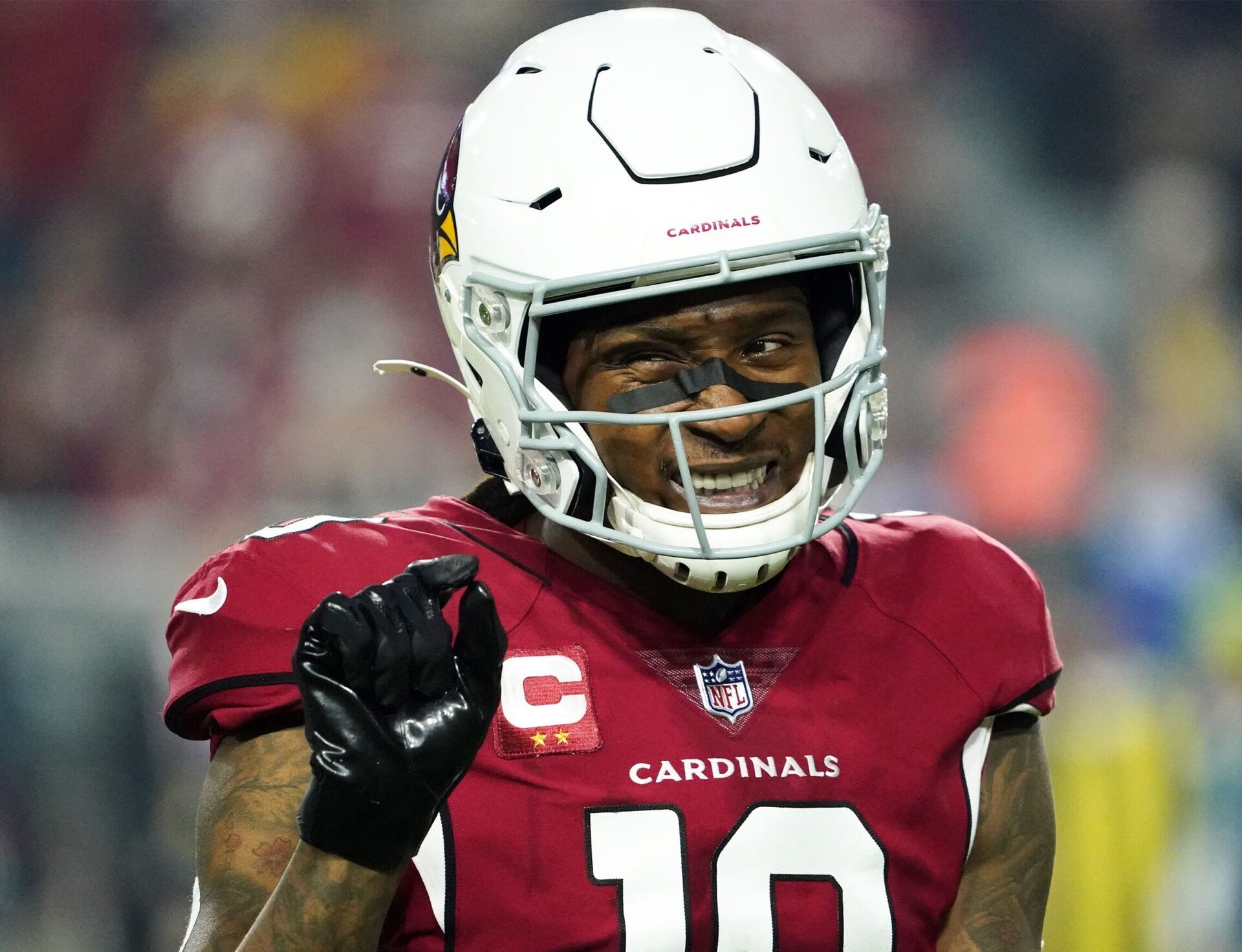 Arizona Cardinals wide receiver DeAndre Hopkins reacts to a penalty against the Los Angeles Rams at State Farm Stadium on Dec. 13, 2021.