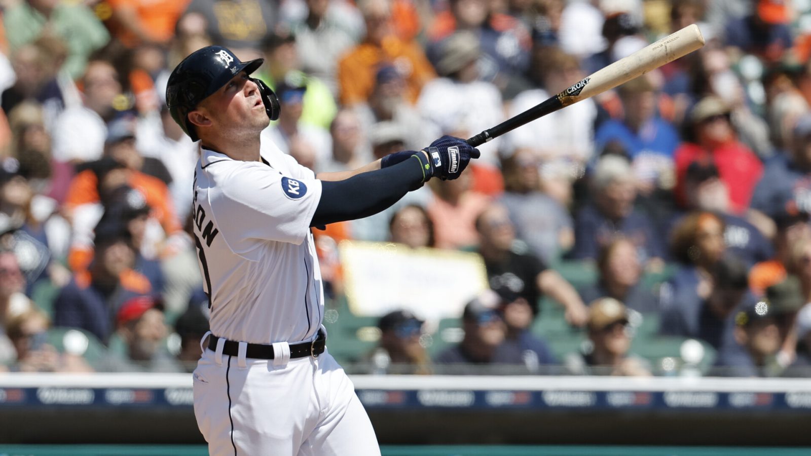 Detroit Tigers first baseman Spencer Torkelson (20) hits a three run home run in the first inning against the Colorado Rockies at Comerica Park.