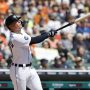 Detroit Tigers first baseman Spencer Torkelson (20) hits a three run home run in the first inning against the Colorado Rockies at Comerica Park.