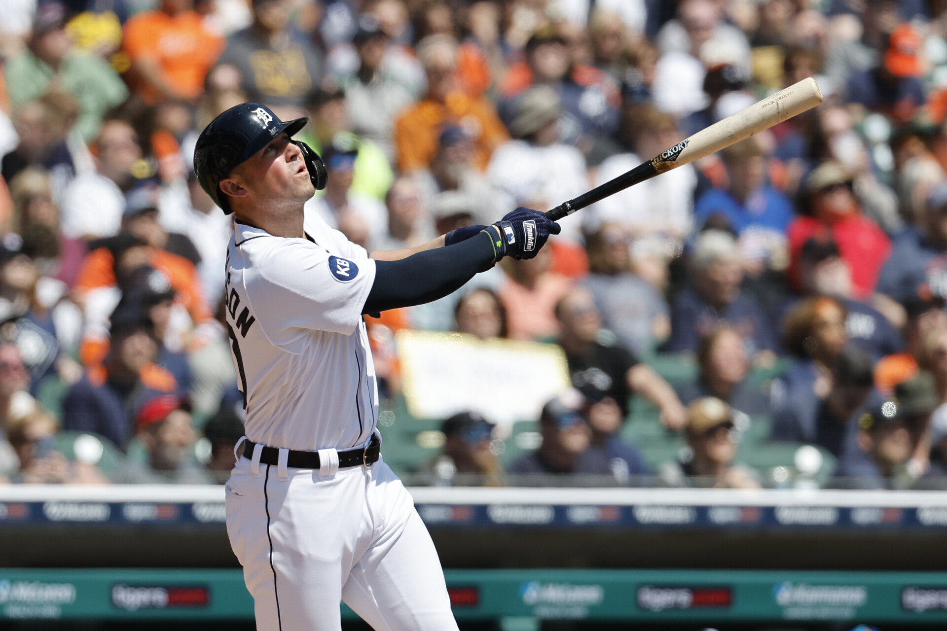 Detroit Tigers first baseman Spencer Torkelson (20) hits a three run home run in the first inning against the Colorado Rockies at Comerica Park.