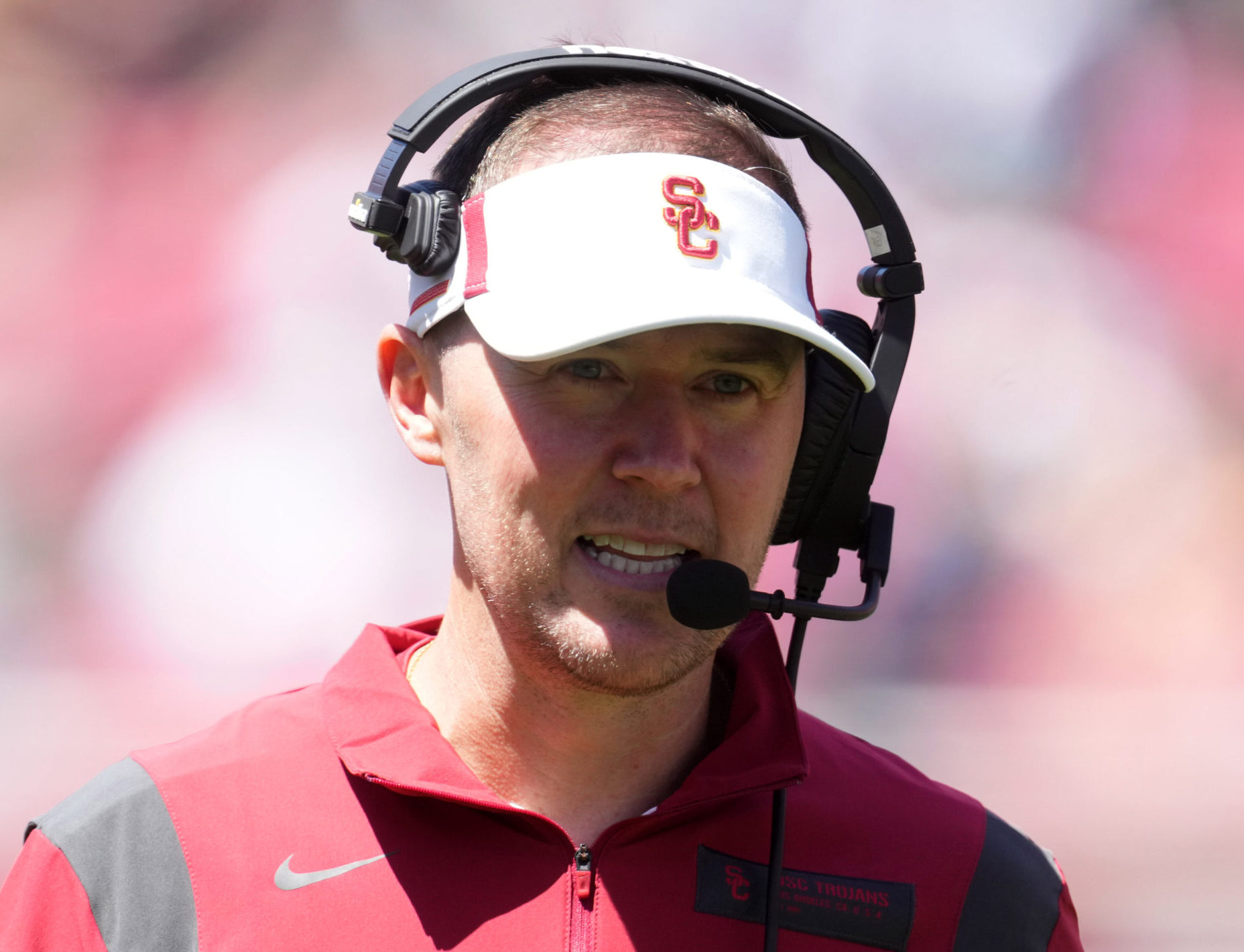 Southern California Trojans coach Lincoln Riley during the 2022 spring game at the Los Angeles Memorial Coliseum.