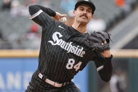 Chicago White Sox right-handed pitcher Dylan Cease throws against the Los Angeles Angels on May 2, 2022, in Chicago.
