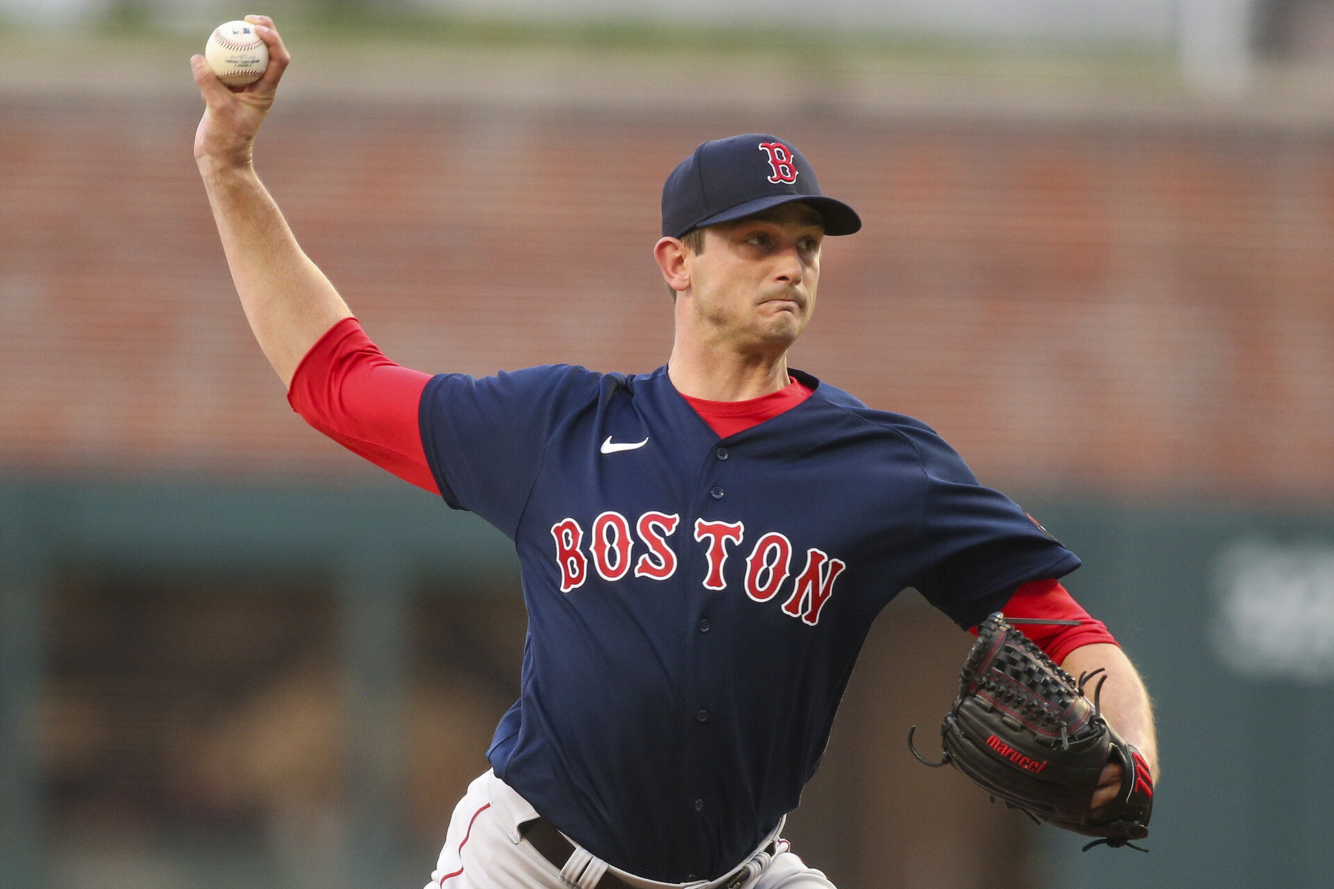 Boston Red Sox starting pitcher Garrett Whitlock (72) throws against the Atlanta Braves in the first inning at Truist Park.