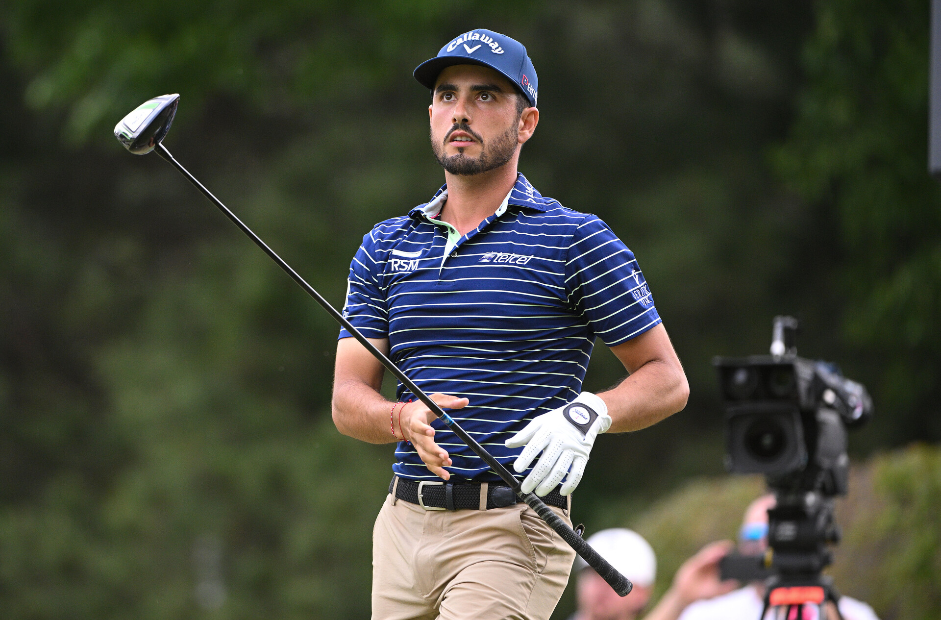 Abraham Ancer plays his shot from the seventh tee during the second round of the PGA Championship golf tournament at Southern Hills Country Club.