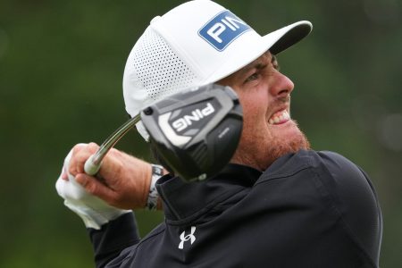 Mito Pereira plays his shot from the 14th tee during the third round of the PGA Championship golf tournament at Southern Hills Country Club on May 21, 2022.