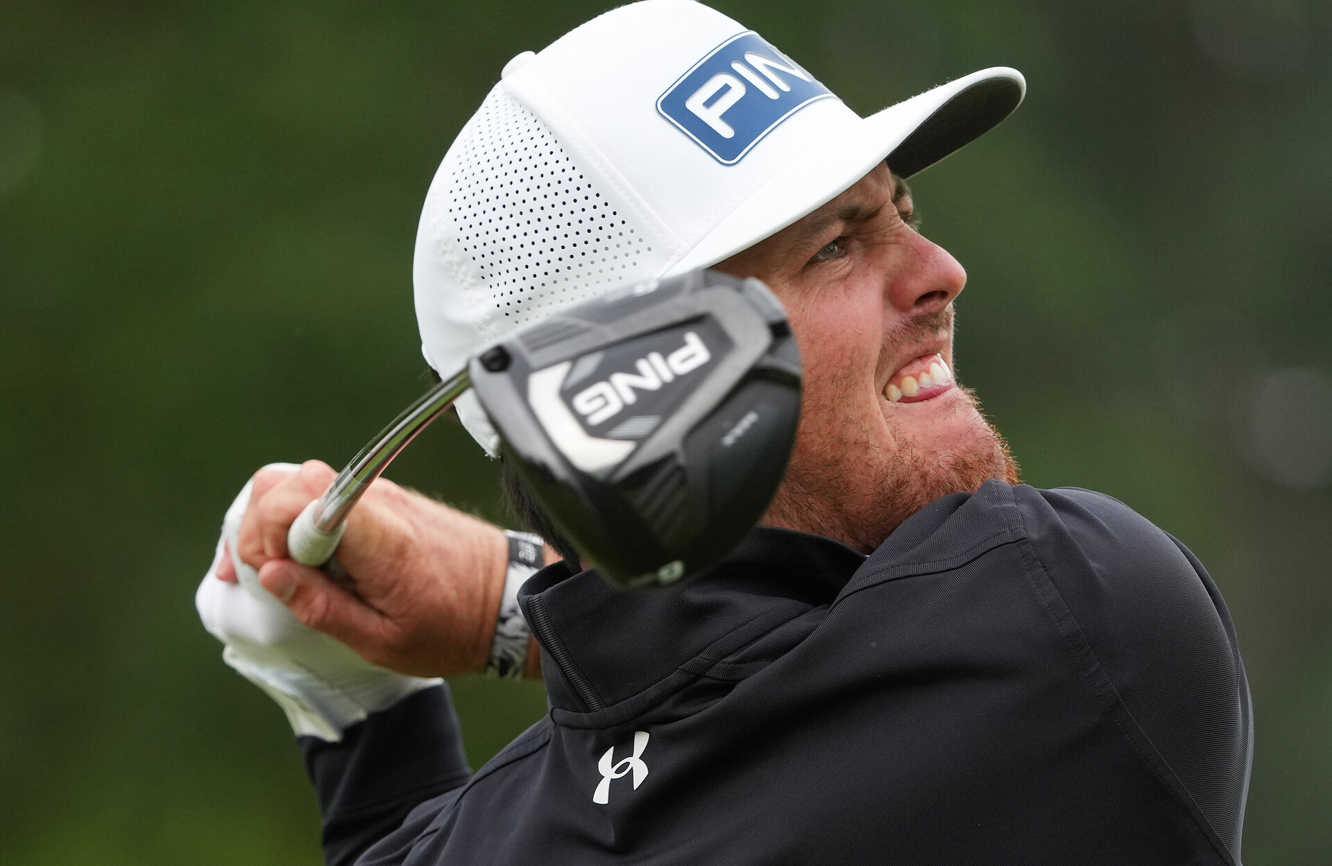Mito Pereira plays his shot from the 14th tee during the third round of the PGA Championship golf tournament at Southern Hills Country Club on May 21, 2022.