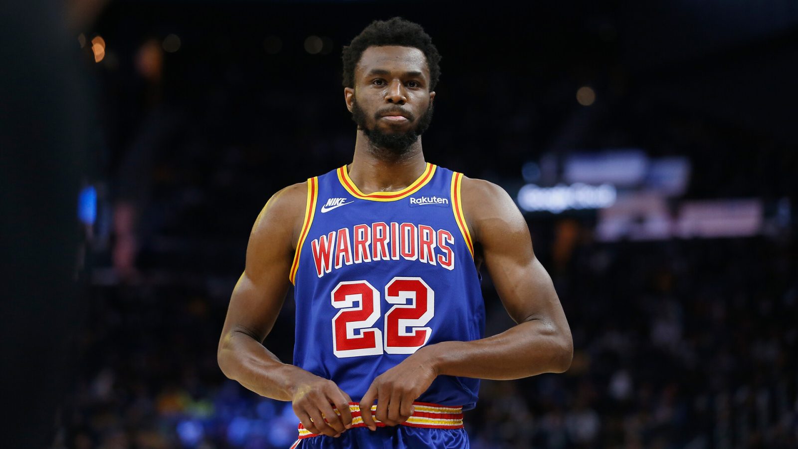 Andrew Wiggins #22 of the Golden State Warriors looks on in the third quarter against the San Antonio Spurs at Chase Center on December 04, 2021 in San Francisco, California.