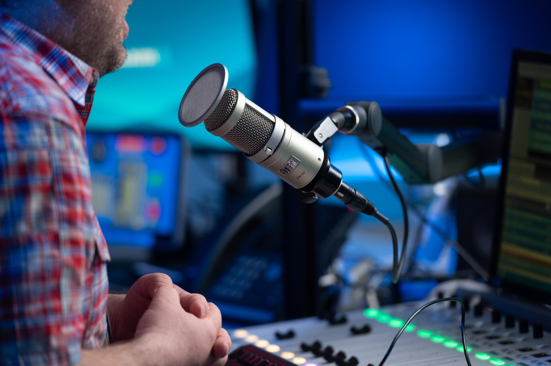 A view of a microphone at the SiriusXM Studios on May 09, 2022 in New York City.
