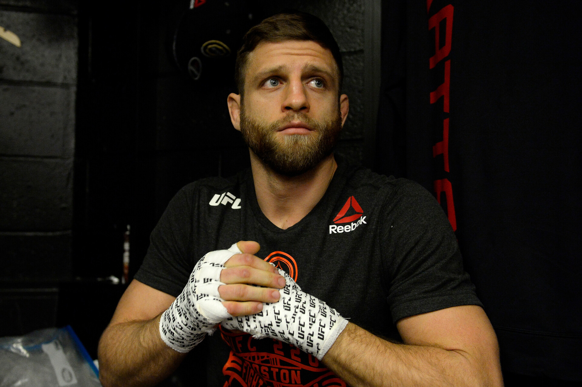 Calvin Kattar has his hands wrapped backstage prior to his bout against Shane Burgos during the UFC 220 event at TD Garden on January 20, 2018 in Boston, Massachusetts.