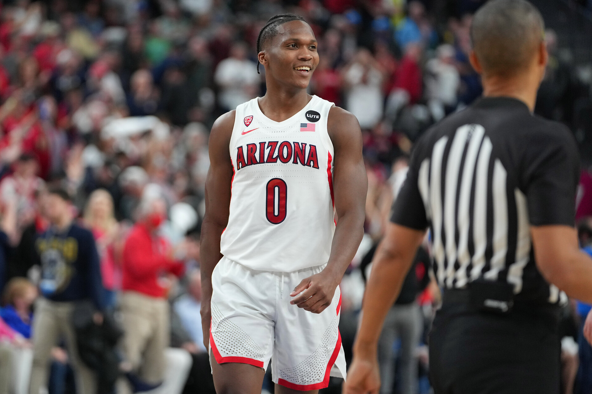 Arizona Wildcats guard Bennedict Mathurin (0) is pictured during a game against the UCLA Bruins near the end of the second half at T-Mobile Arena.