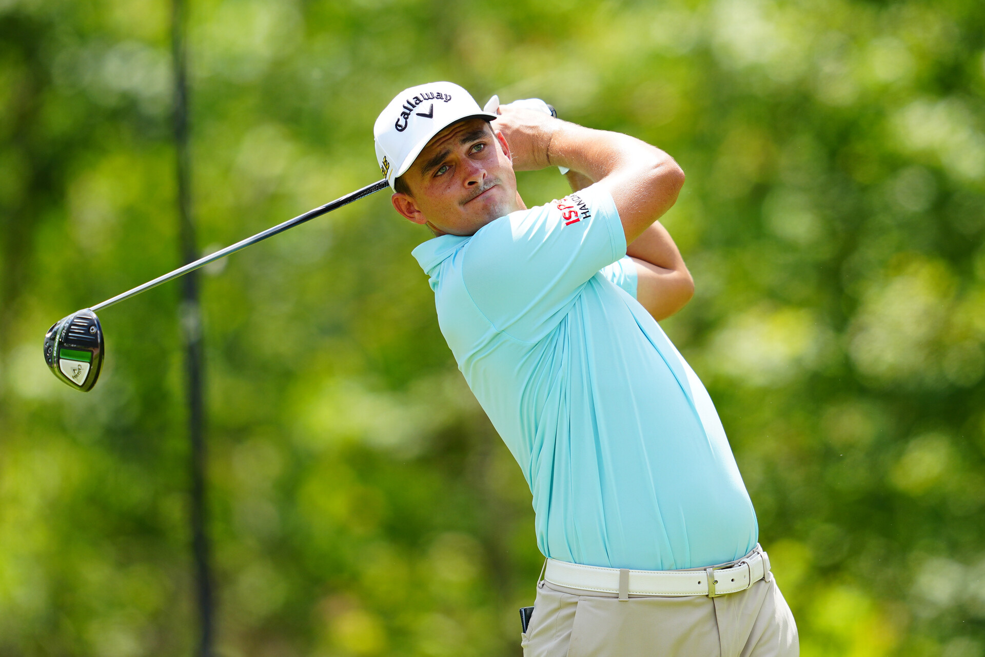 Christiaan Bezuidenhout plays his shot from the fifth tee during the first round of the Zurich Classic of New Orleans golf tournament.