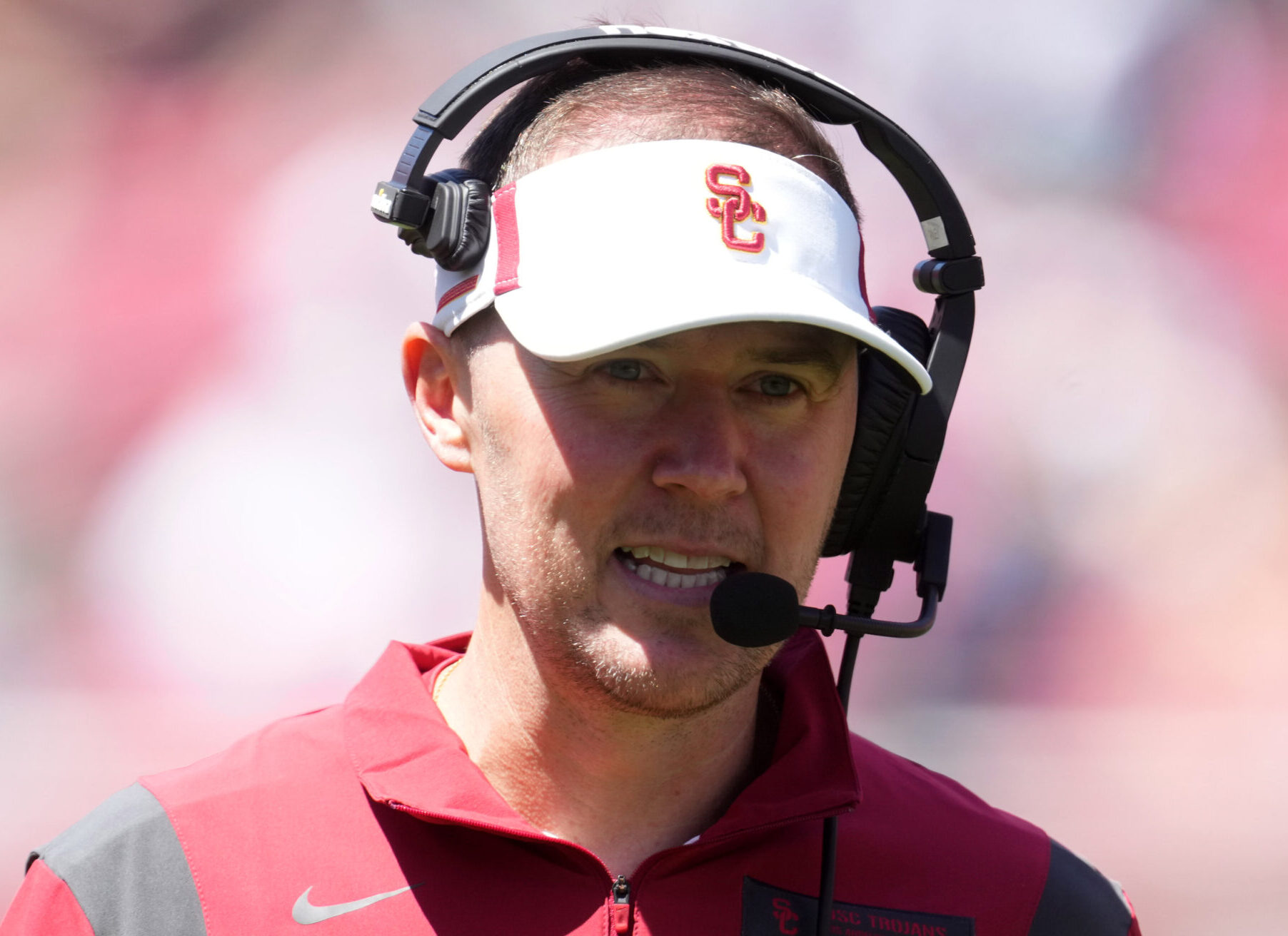 Southern California Trojans coach Lincoln Riley during the 2022 spring game at the Los Angeles Memorial Coliseum.