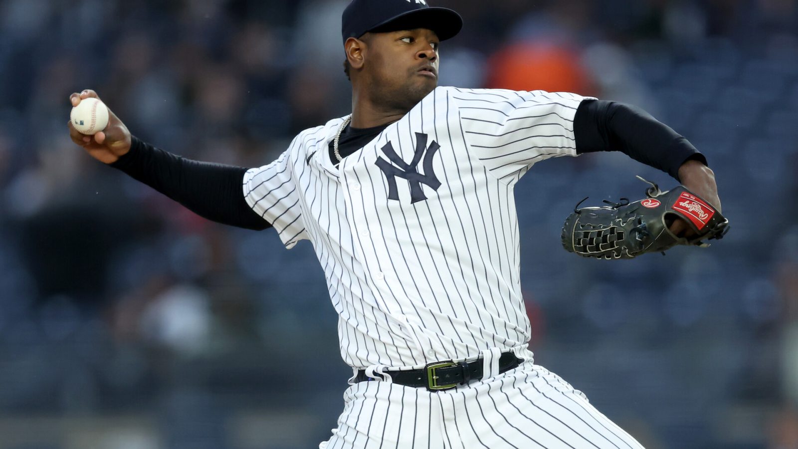 New York Yankees starting pitcher Luis Severino (40) pitches against the Baltimore Orioles during the first inning at Yankee Stadium.