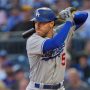 Los Angeles Dodgers first baseman Freddie Freeman (5) at bat against the Pittsburgh Pirates during the fifth inning at PNC Park.