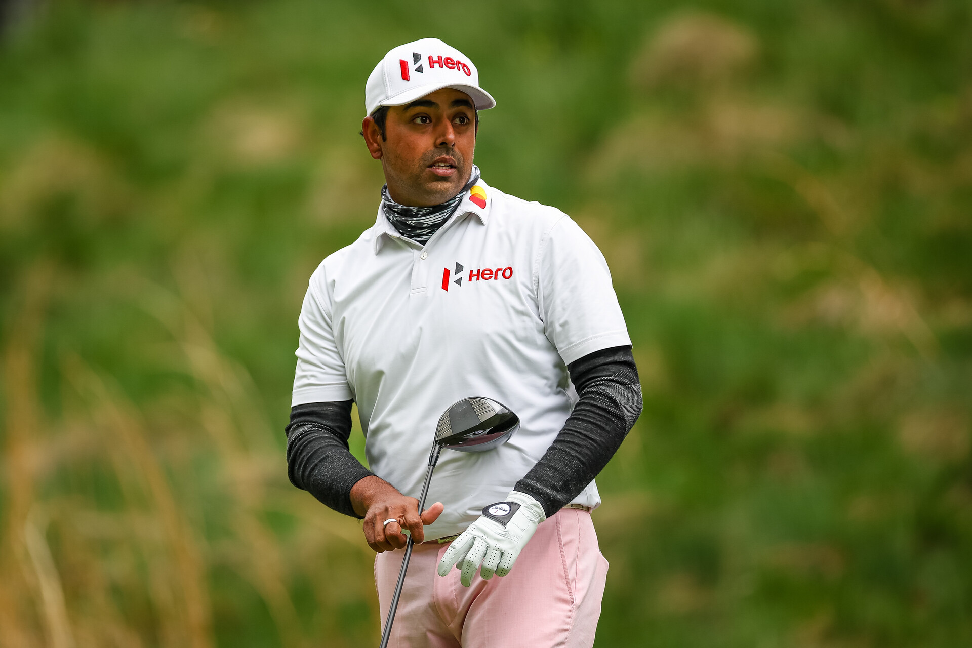 Anirban Lahiri watches his shot from the seventh tee