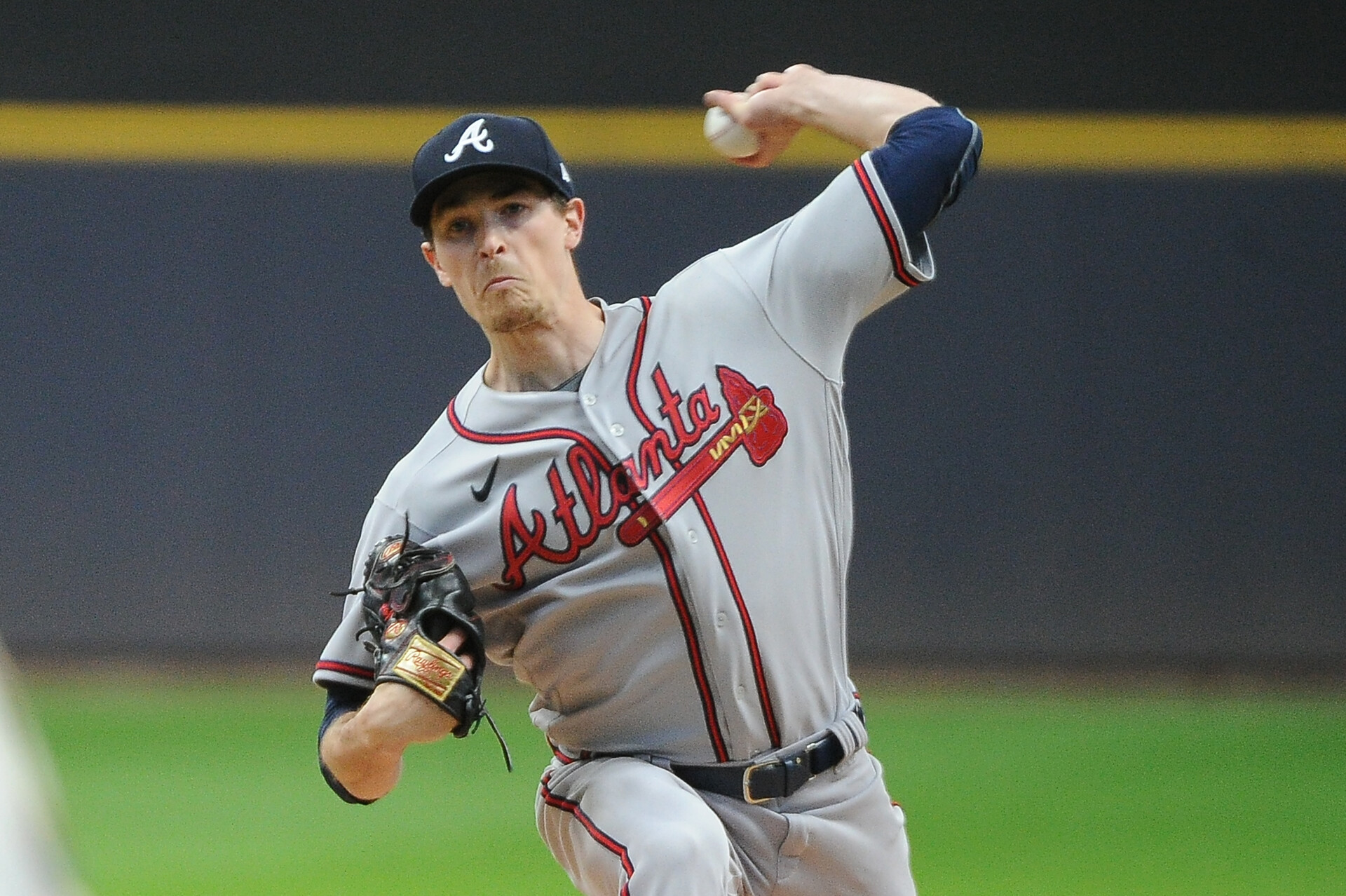 Atlanta Braves starting pitcher Max Fried (54) delivers a pitch against the Milwaukee Brewers in the first inning at American Family Field.