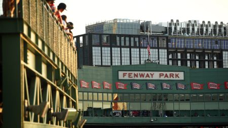 A general view of the Fenway Park facade during the game between the New York Yankees and the Boston Red Sox on Sunday, July 10, 2022 in Boston, Massachusetts.