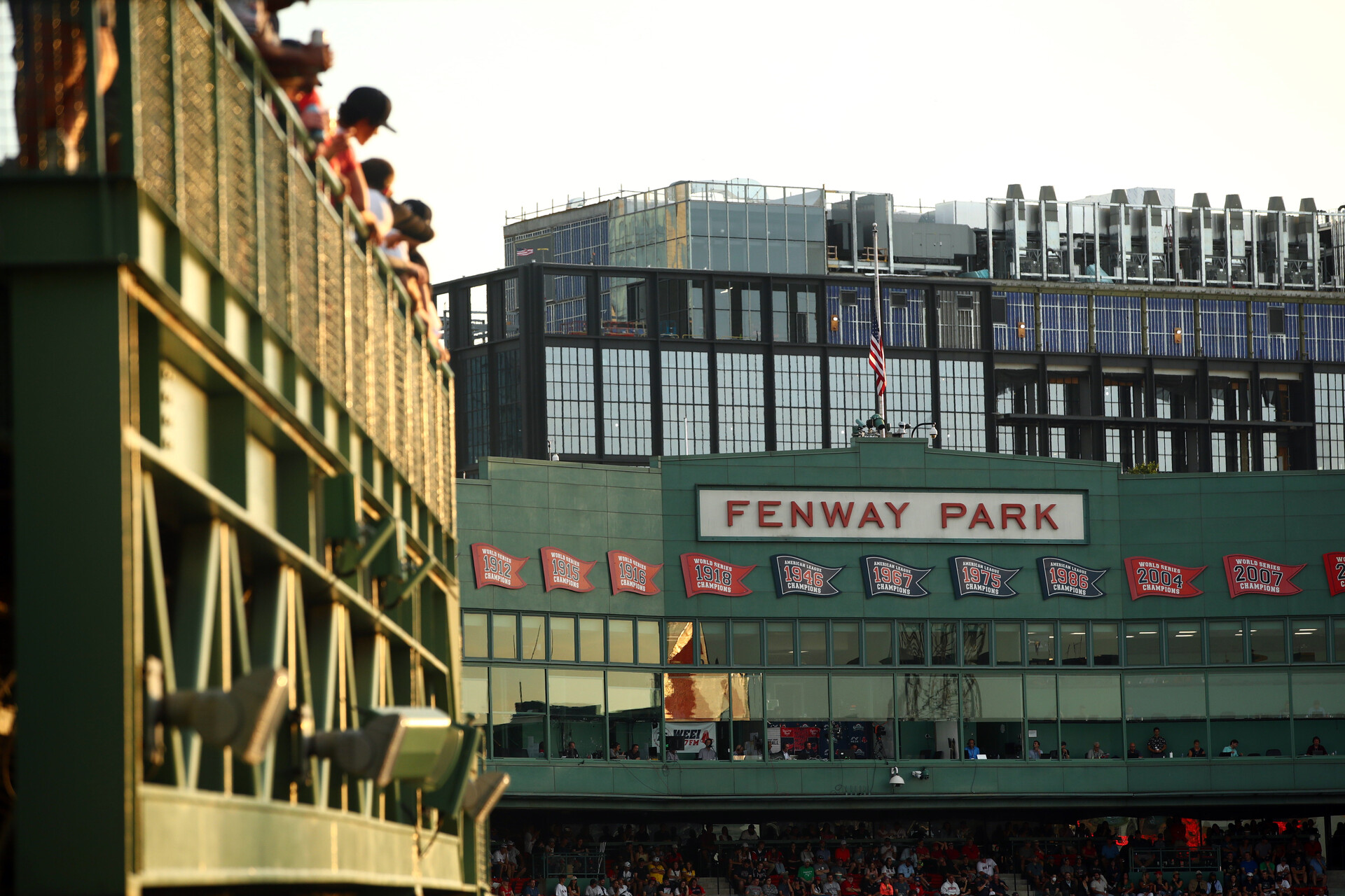 A general view of the Fenway Park facade during the game between the New York Yankees and the Boston Red Sox on Sunday, July 10, 2022 in Boston, Massachusetts.