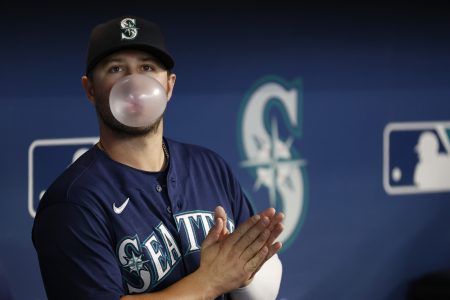 Ty France #23 of the Seattle Mariners looks on before the game against the Tampa Bay Rays at T-Mobile Park on May 07, 2022 in Seattle, Washington.