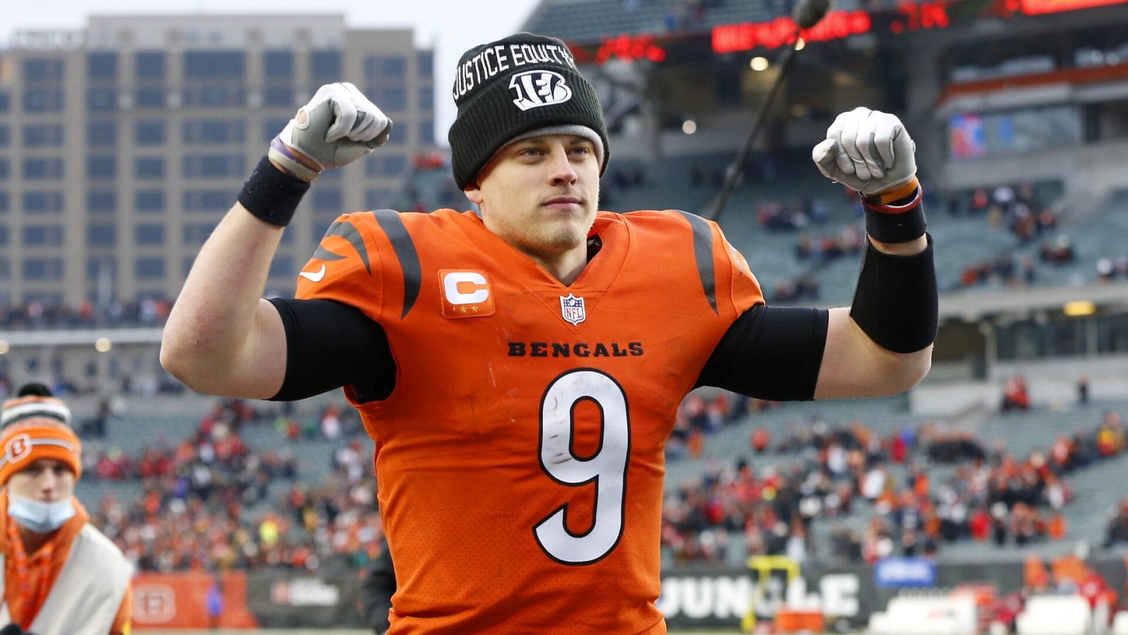 Cincinnati Bengals quarterback Joe Burrow (9) celebrates the win after the game against the Kansas City Chiefs at Paul Brown Stadium. Burrow is one on our best NFL preseason player props today.