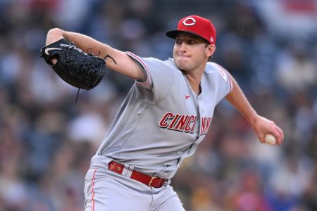 Cincinnati Reds starting pitcher Nick Lodolo (40) throws a pitch against the San Diego Padres during the first inning at Petco Park.