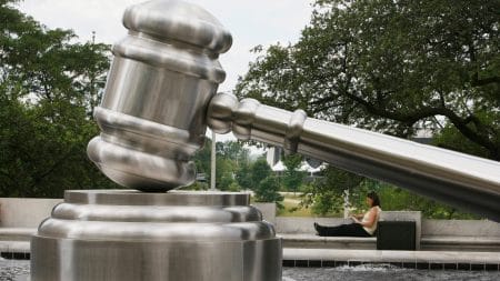 "Gavel" is a public sculpture by Andrew F. Scott