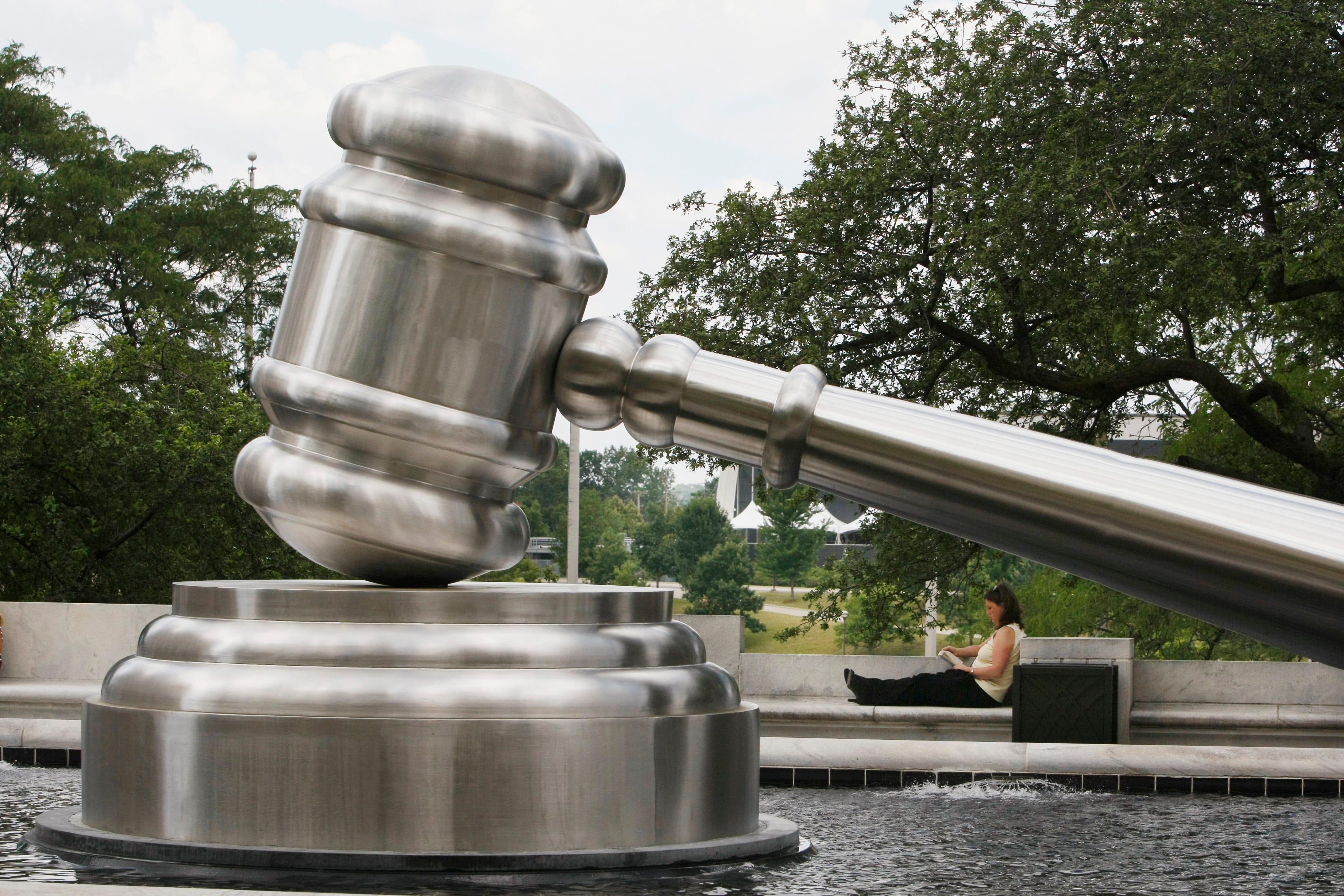 "Gavel" is a public sculpture by Andrew F. Scott