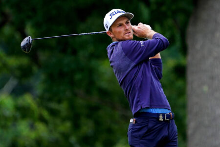 Will Zalatoris plays his shot from the fourth tee