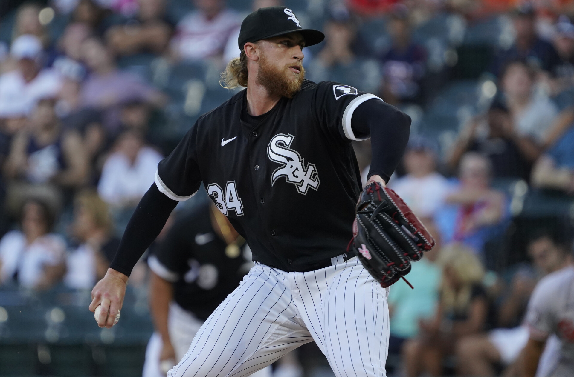 Chicago White Sox starting pitcher Michael Kopech (34) throws the ball against the Baltimore Orioles during the first inning at Guaranteed Rate Field.