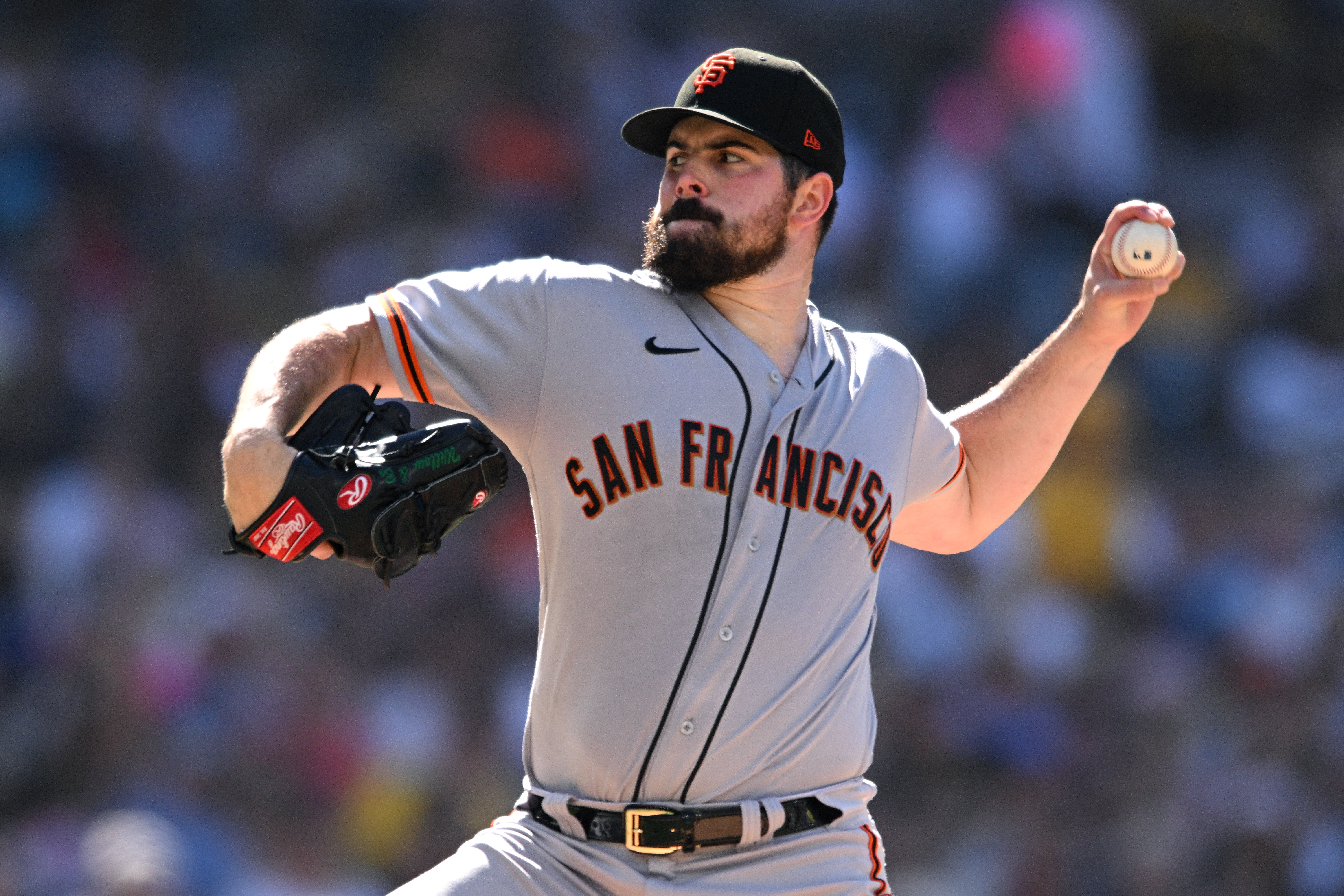 San Francisco Giants starting pitcher Carlos Rodon (16) throws a pitch against the San Diego Padres during the first inning at Petco Park.