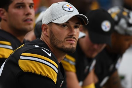 Mitch Trubisky #10 of the Pittsburgh Steelers looks on from the sidelines in the first quarter during a preseason game against the Seattle Seahawks at Acrisure Stadium on August 13, 2022 in Pittsburgh, Pennsylvania.