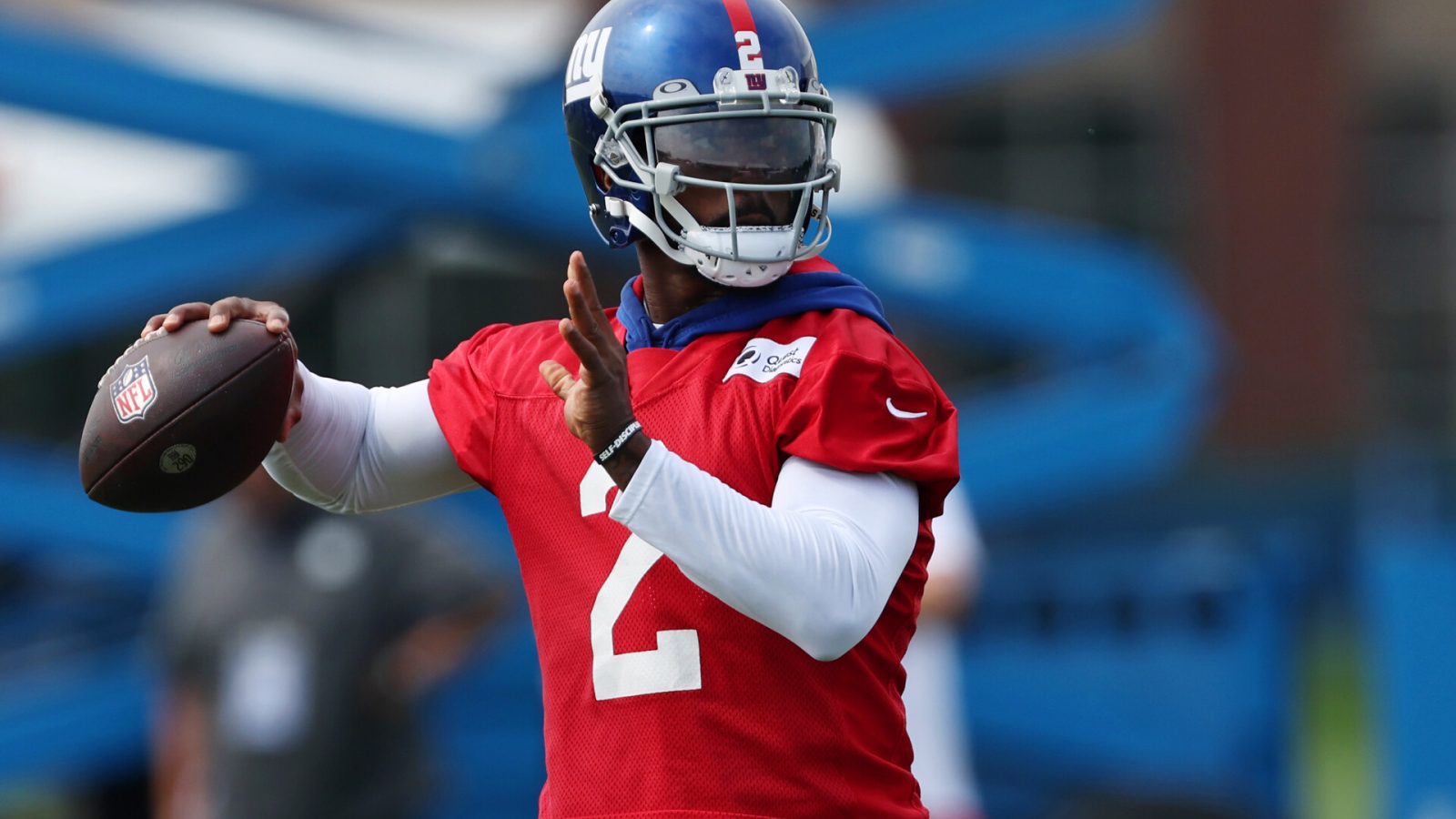 Quarterback Tyrod Taylor #2 of the New York Giants during training camp at Quest Diagnostics Training Center. The Bengals vs. Giants predictions for NFL Preseason Week 2 hinge on Taylor's playing time.