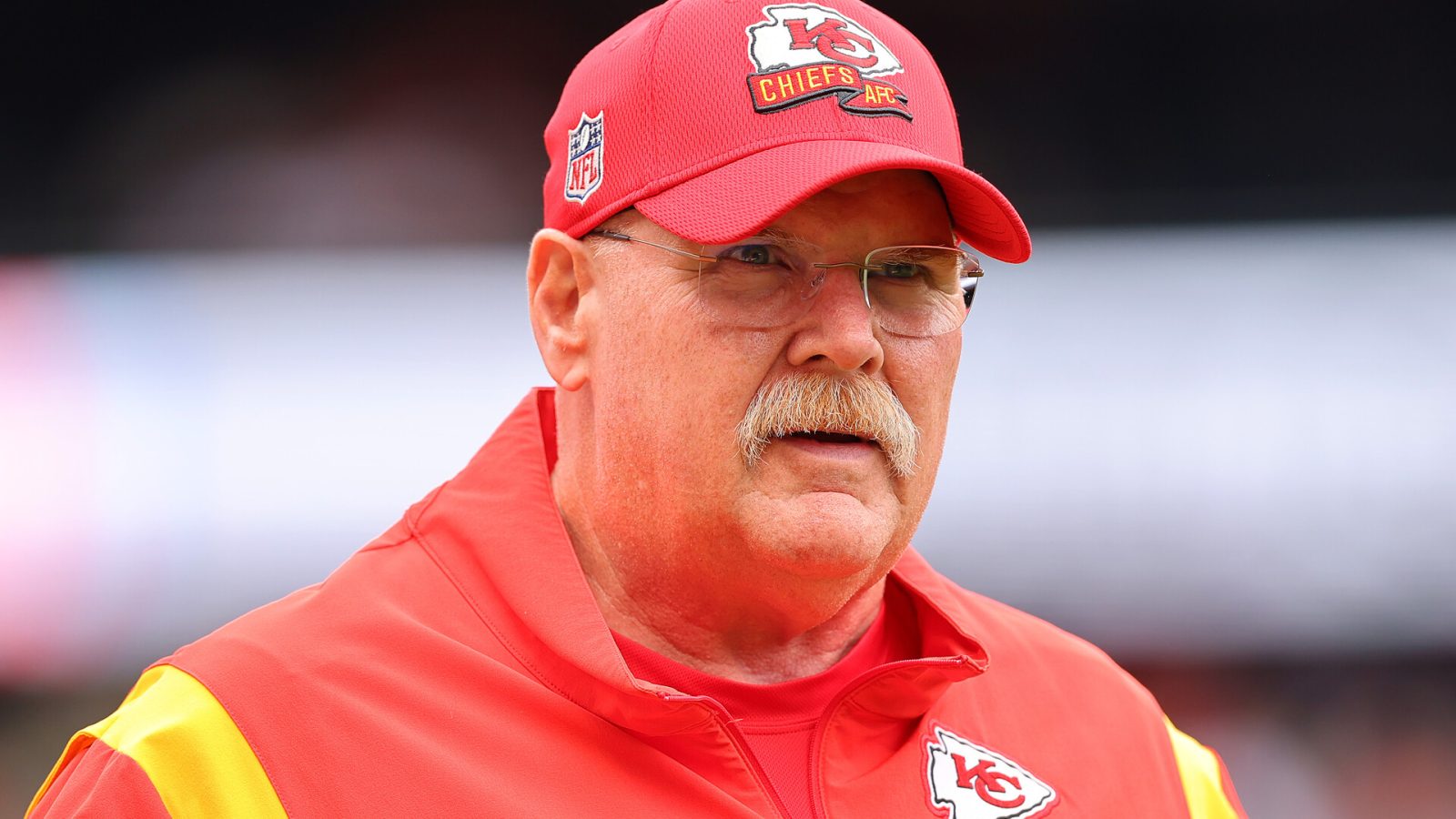 Head coach Andy Reid of the Kansas City Chiefs looks on prior to a preseason game against the Chicago Bears at Soldier Field on August 13, 2022 in Chicago, Illinois.