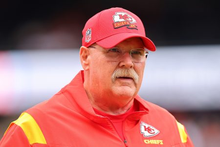 Head coach Andy Reid of the Kansas City Chiefs looks on prior to a preseason game against the Chicago Bears at Soldier Field on August 13, 2022 in Chicago, Illinois.