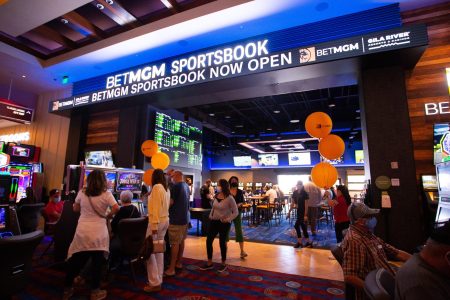 November 7, 2021; Laveen Village, Arizona; Entrance to the newly opened Sportsbook in Vee Quiva Casino Sports Betting
