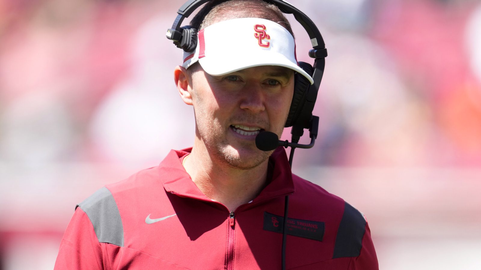 Southern California Trojans coach Lincoln Riley during the spring game at the Los Angeles Memorial Coliseum.