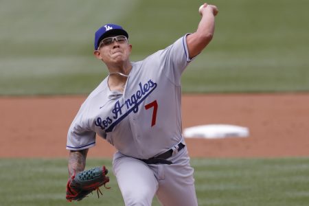 Los Angeles Dodgers starting pitcher Julio Urias (7) pitches against the Washington Nationals during the first inning at Nationals Park.