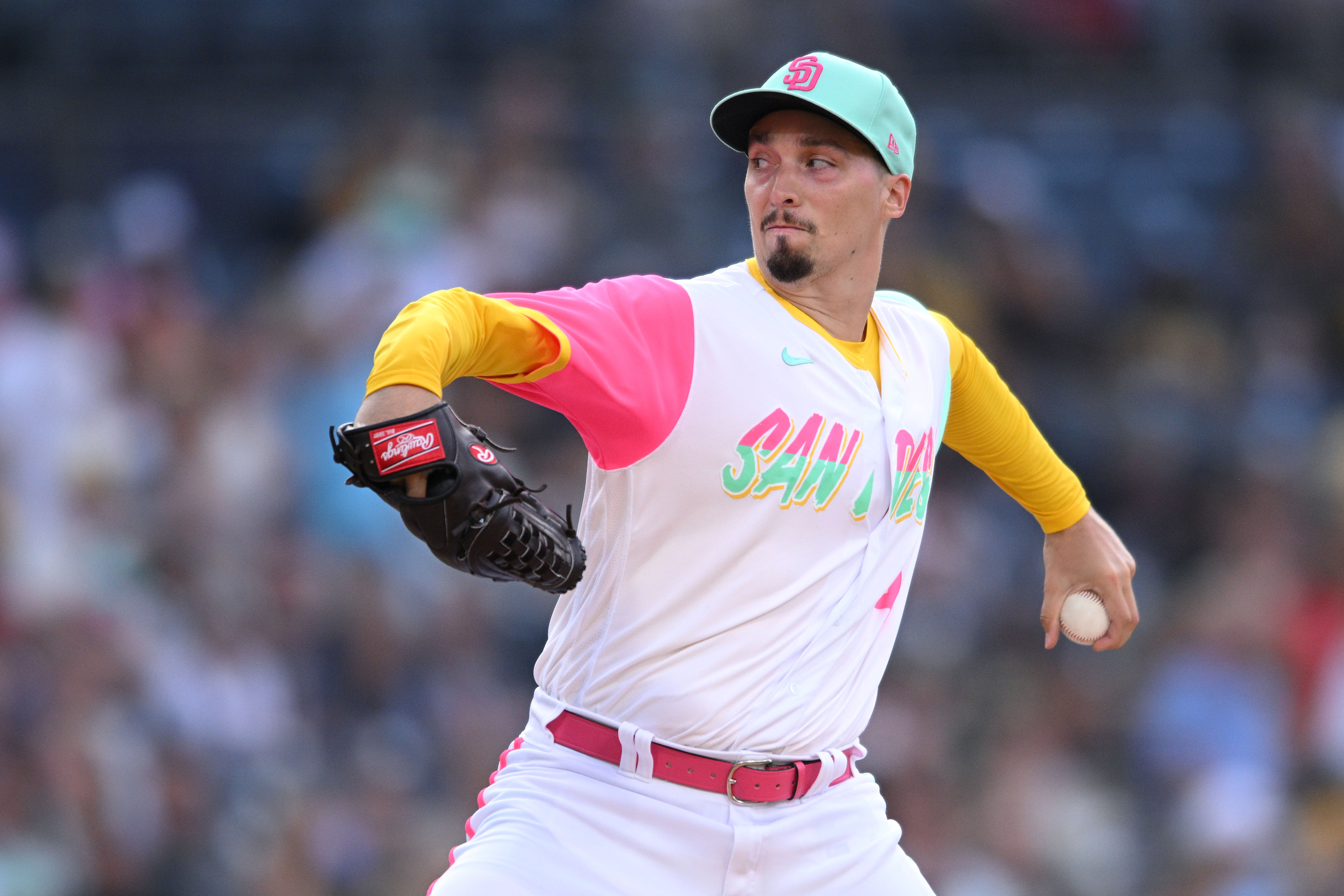 San Diego Padres starting pitcher Blake Snell (4) throws a pitch against the Minnesota Twins during the first inning at Petco Park.