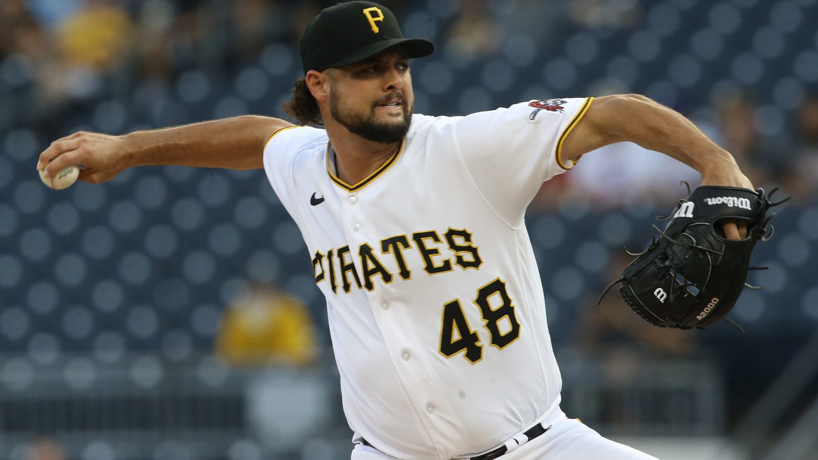 Pittsburgh Pirates starting pitcher Tyler Beede (48) delivers a pitch against the Milwaukee Brewers