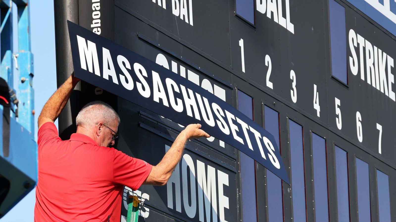 Team Massachusetts (Middleboro 12U Nationals) name is attached to the scoreboard before their game versus Bangor East, Maine at the Bartlett Giamatti Little League Leadership Training Center in Bristol, Connecticut for the New England Regional tournament on Monday, August 8, 2022. Bristol