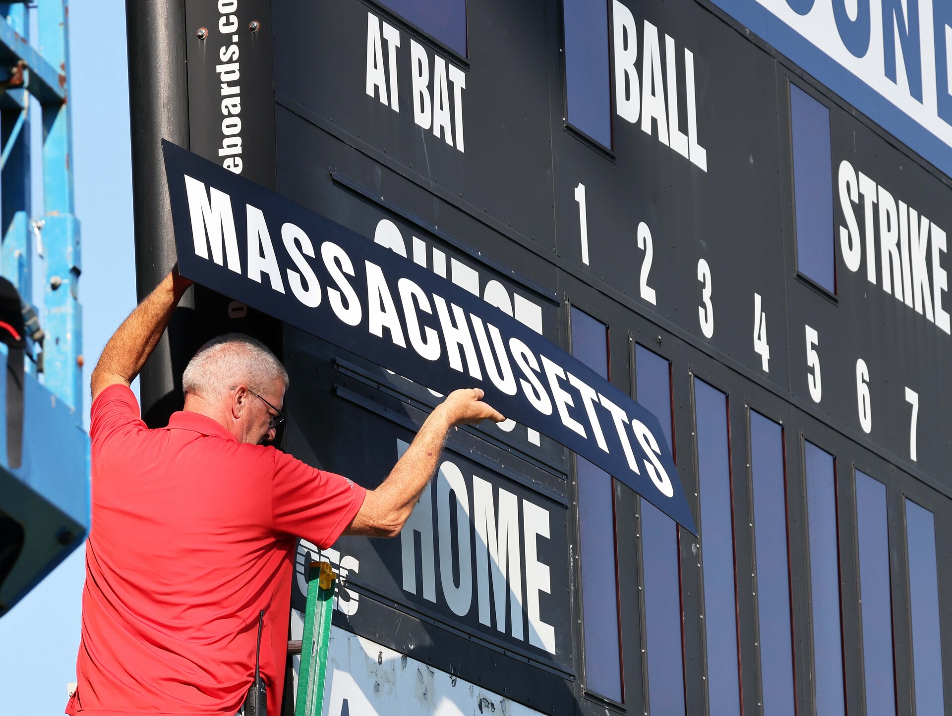 Team Massachusetts (Middleboro 12U Nationals) name is attached to the scoreboard before their game versus Bangor East, Maine at the Bartlett Giamatti Little League Leadership Training Center in Bristol, Connecticut for the New England Regional tournament on Monday, August 8, 2022. Bristol