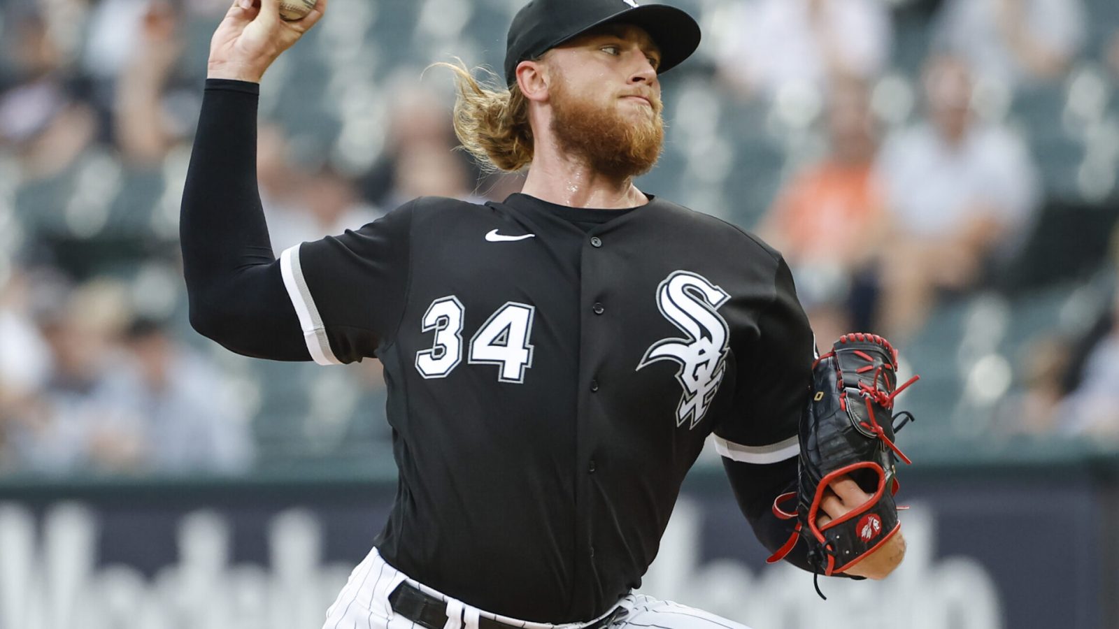 Aug 12, 2022; Chicago, Illinois, USA; Chicago White Sox starting pitcher Michael Kopech (34) delivers against the Detroit Tigers during the first inning at Guaranteed Rate Field
