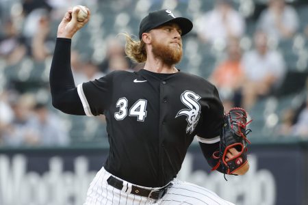 Aug 12, 2022; Chicago, Illinois, USA; Chicago White Sox starting pitcher Michael Kopech (34) delivers against the Detroit Tigers during the first inning at Guaranteed Rate Field