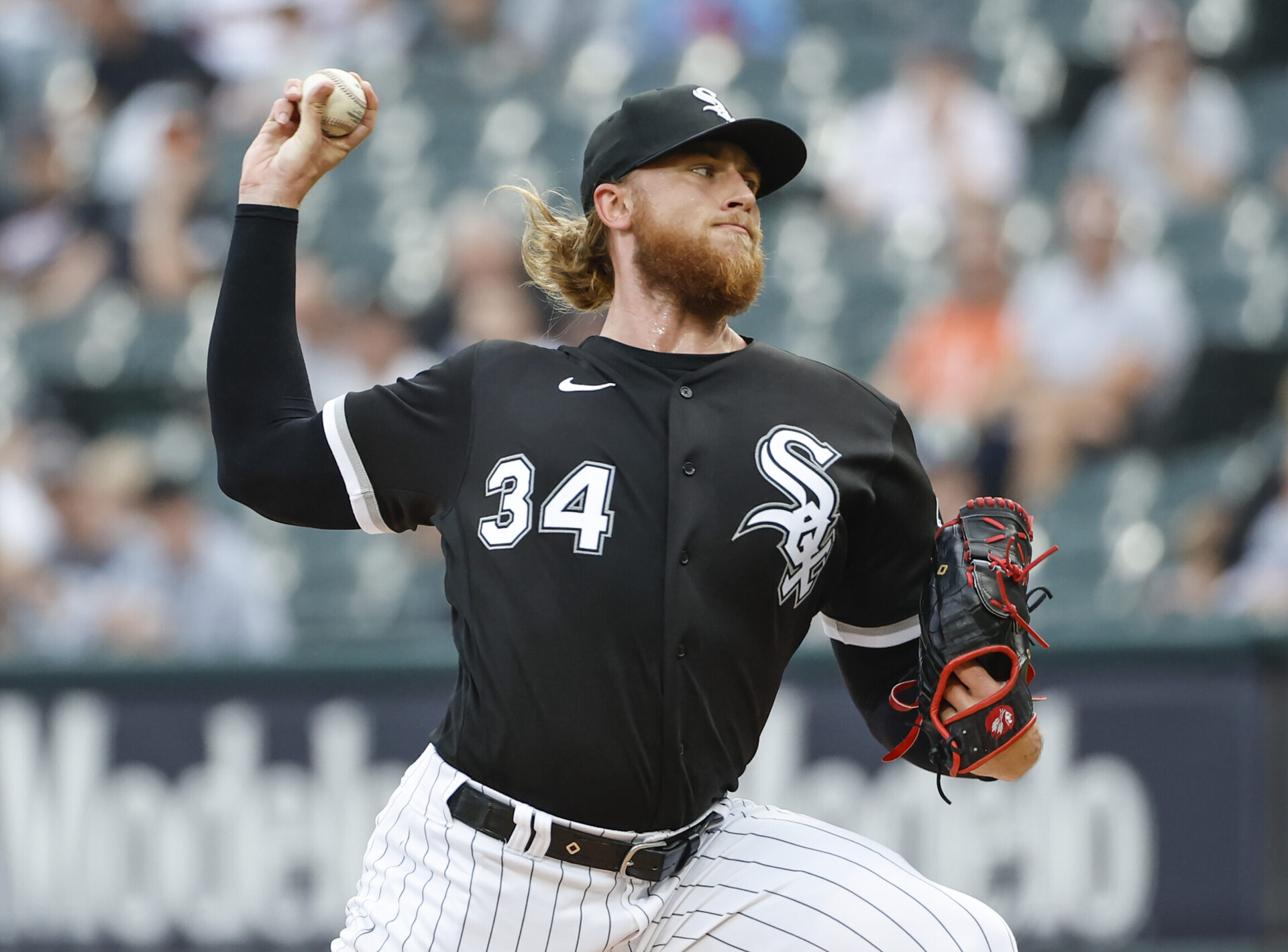 Aug 12, 2022; Chicago, Illinois, USA; Chicago White Sox starting pitcher Michael Kopech (34) delivers against the Detroit Tigers during the first inning at Guaranteed Rate Field